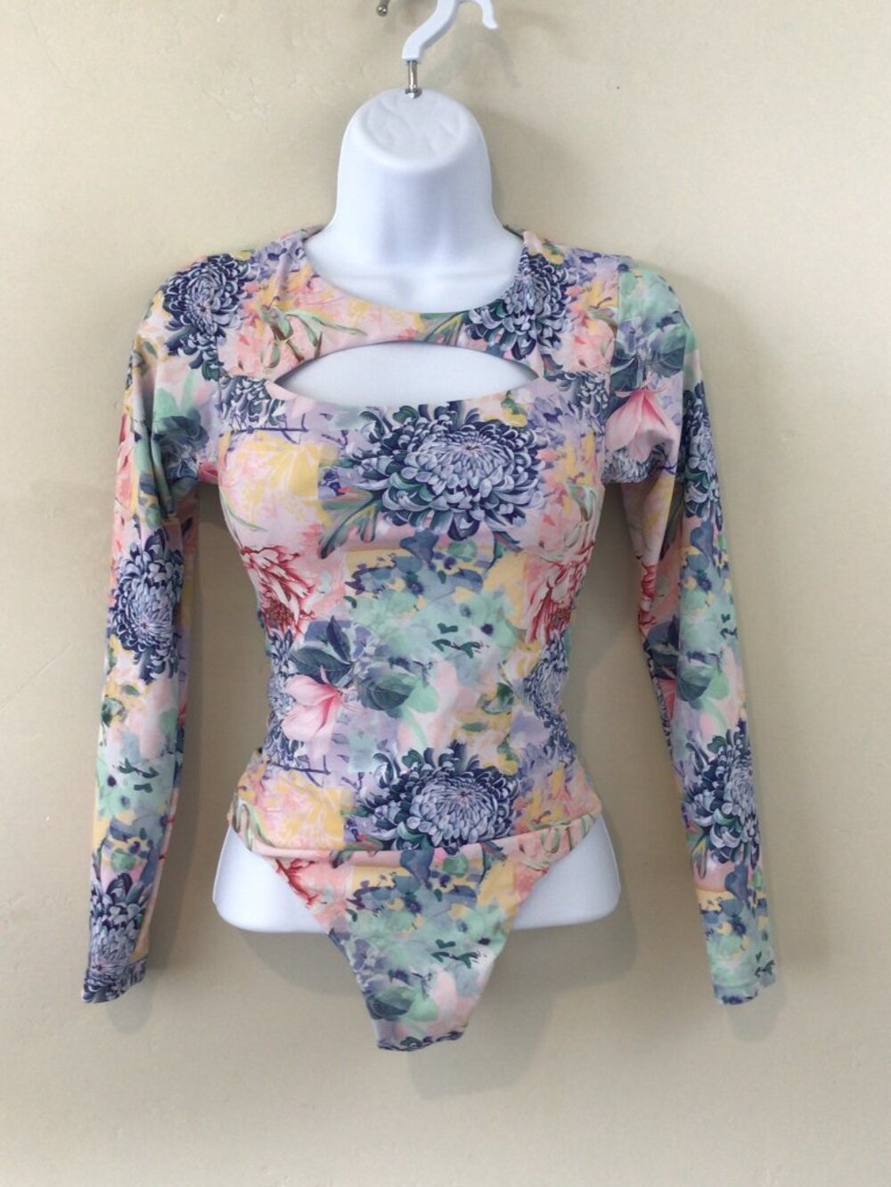 PHAX Long Sleeve Floral Print Zip Up Long Sleeve One Piece Swimsuit Swim Wear